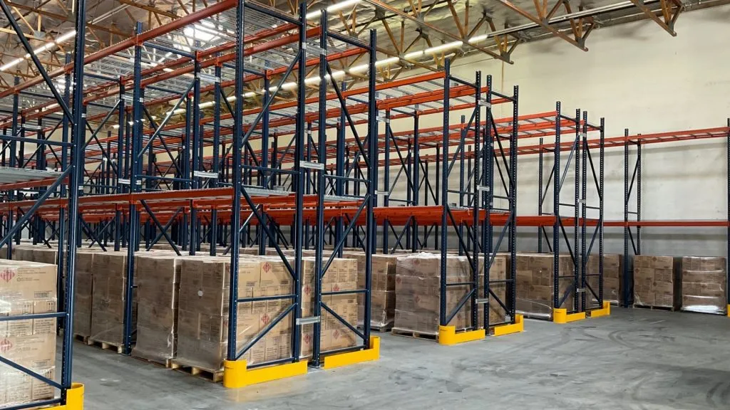 Pallet Racking with Row Spacers and End of Row Guards